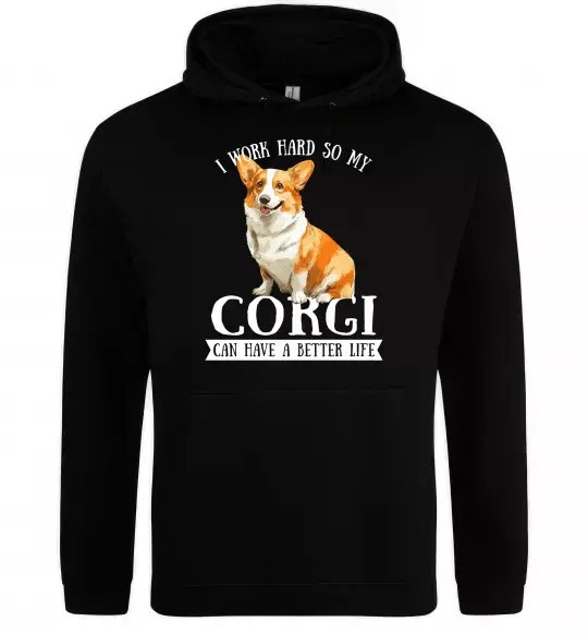 Женская толстовка (худи) Work hard for corgi Черный фото