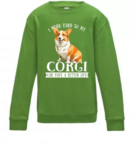 Детский Свитшот Work hard for corgi Лаймовый фото