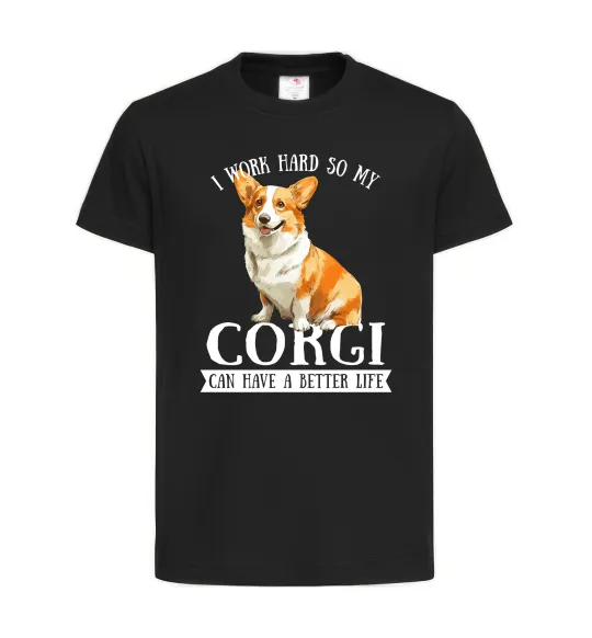 Детская футболка Work hard for corgi Черный фото