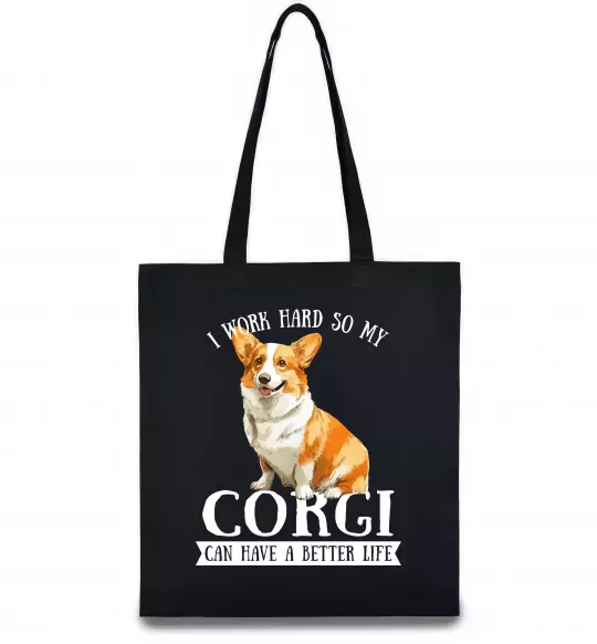 Еко-сумка Work hard for corgi Чорний фото