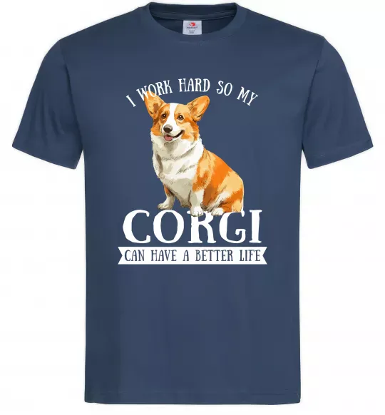 Чоловіча футболка Work hard for corgi Темно-синій фото