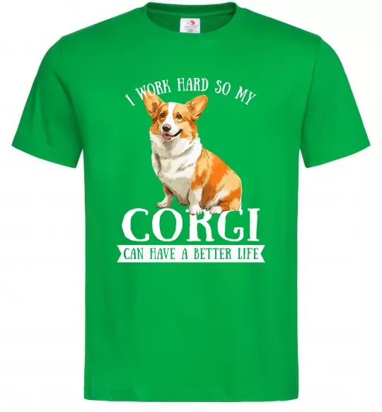 Чоловіча футболка Work hard for corgi Зелений фото