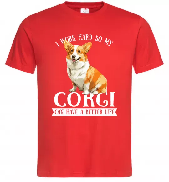 Чоловіча футболка Work hard for corgi Червоний фото