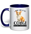 Чашка с цветной ручкой Work hard for corgi Глубокий темно-синий фото