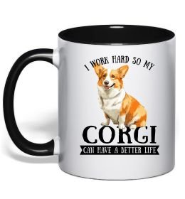 Чашка з кольоровою ручкою Work hard for corgi
