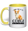 Чашка з кольоровою ручкою Work hard for corgi Лимонний фото