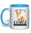 Чашка с цветной ручкой Work hard for corgi Голубой фото