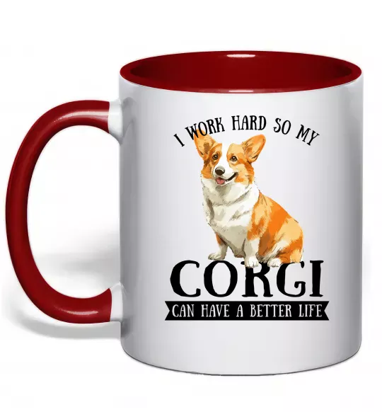 Чашка с цветной ручкой Work hard for corgi Красный фото