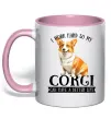 Чашка с цветной ручкой Work hard for corgi Нежно розовый фото