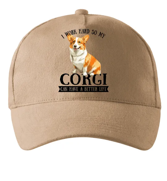 Кепка Work hard for corgi Песочный фото