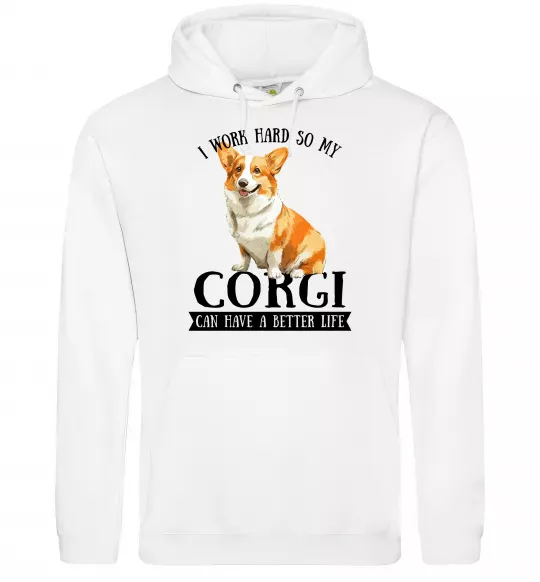 Чоловіча толстовка (худі) Work hard for corgi Білий фото