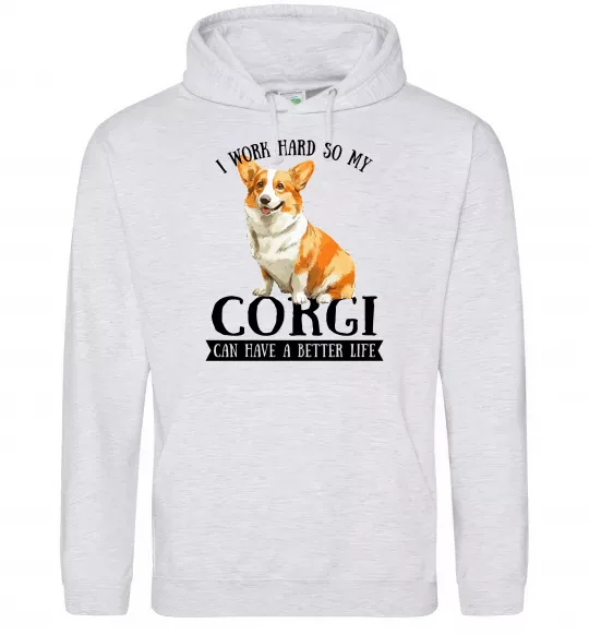 Чоловіча толстовка (худі) Work hard for corgi Сірий меланж фото