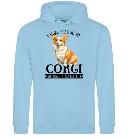 Мужская толстовка (худи) Work hard for corgi Голубой фото