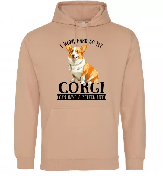 Женская толстовка (худи) Work hard for corgi Песочный фото