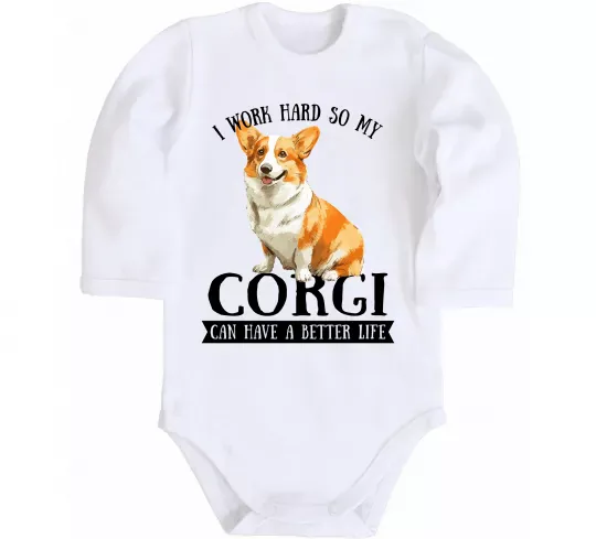Детский боди Work hard for corgi Белый фото