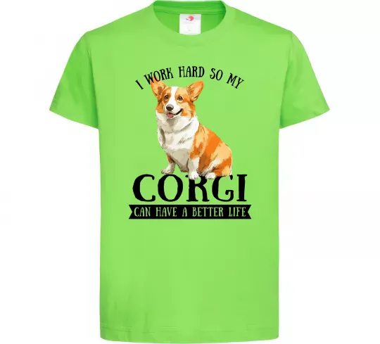 Детская футболка Work hard for corgi Лаймовый фото