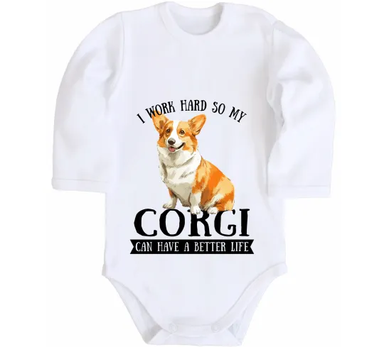 Дитячий бодік Work hard for corgi Білий фото