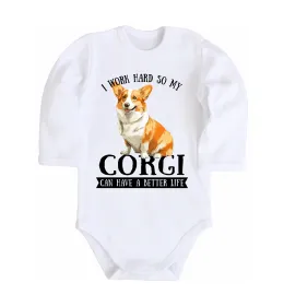Детский боди Work hard for corgi Белый фото