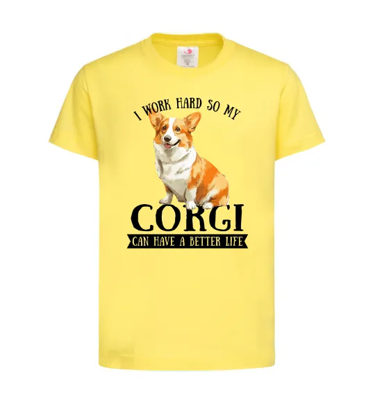 Детская футболка Work hard for corgi Лимонный фото