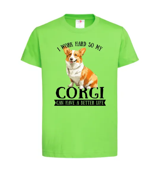 Детская футболка Work hard for corgi Лаймовый фото