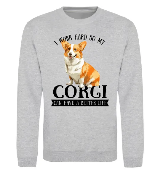 Свитшот Work hard for corgi Серый меланж фото
