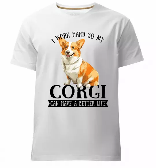 Мужская премиум футболка Work hard for corgi Белый фото