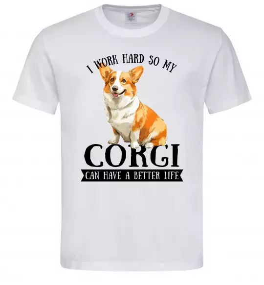 Чоловіча футболка Work hard for corgi Білий фото