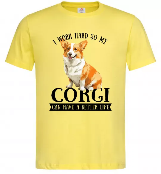 Чоловіча футболка Work hard for corgi Лимонний фото