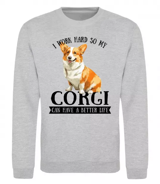 Свитшот Work hard for corgi Серый меланж фото