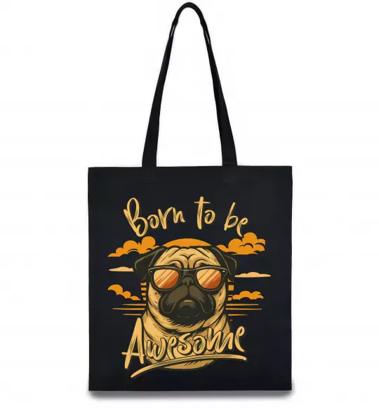 Еко-сумка Mops born to be awesome Чорний фото