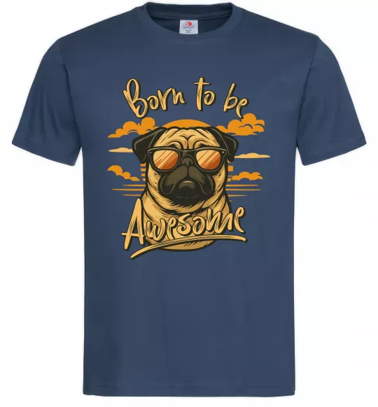Мужская футболка Mops born to be awesome Темно-синий фото