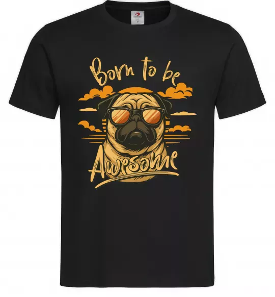 Мужская футболка Mops born to be awesome Черный фото