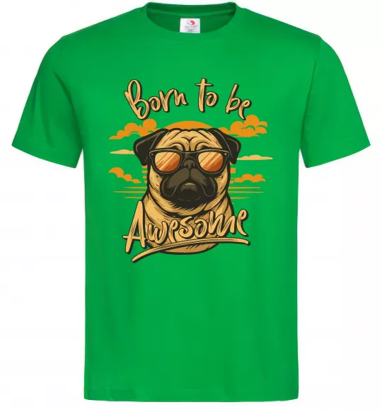 Мужская футболка Mops born to be awesome Зеленый фото