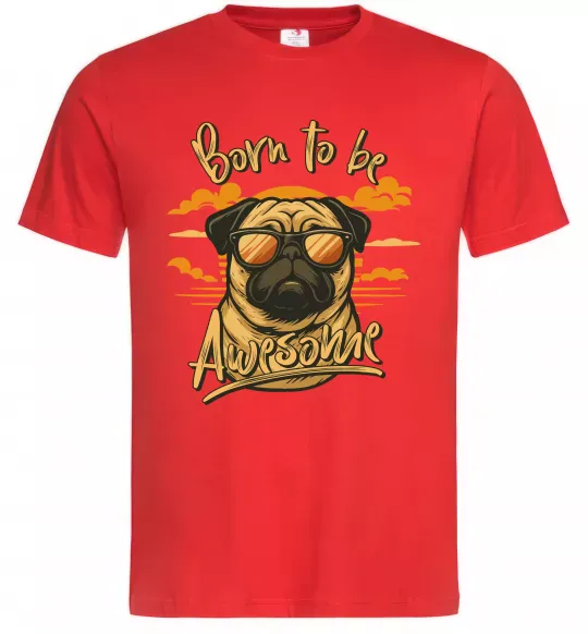Мужская футболка Mops born to be awesome Красный фото