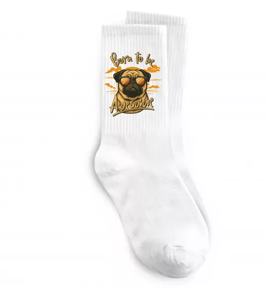Шкарпетки Mops born to be awesome Білий фото