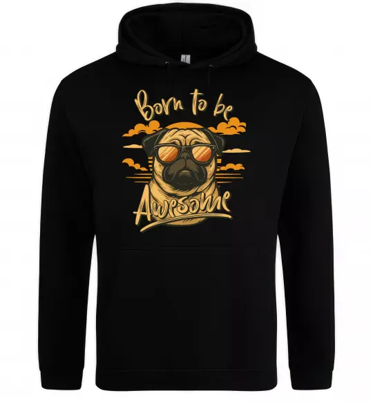 Мужская толстовка (худи) Mops born to be awesome Черный фото