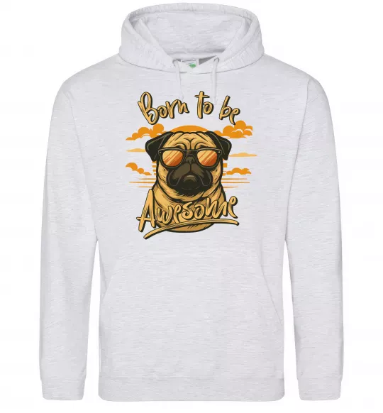 Женская толстовка (худи) Mops born to be awesome Серый меланж фото