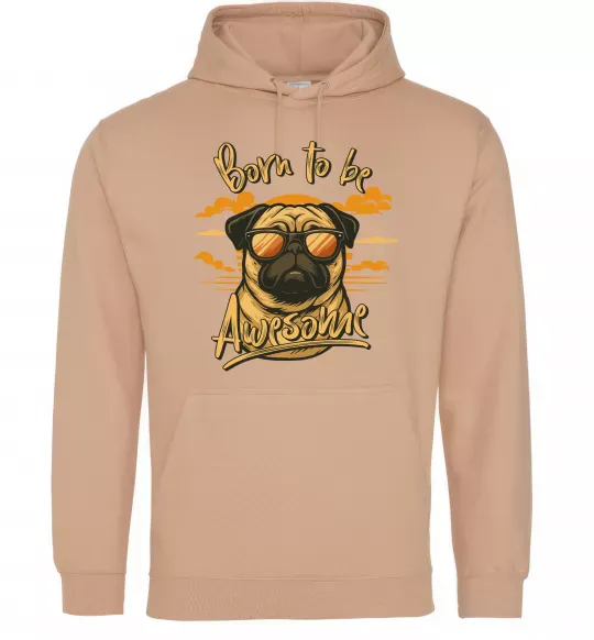 Женская толстовка (худи) Mops born to be awesome Песочный фото