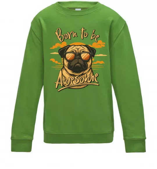 Детский Свитшот Mops born to be awesome Лаймовый фото