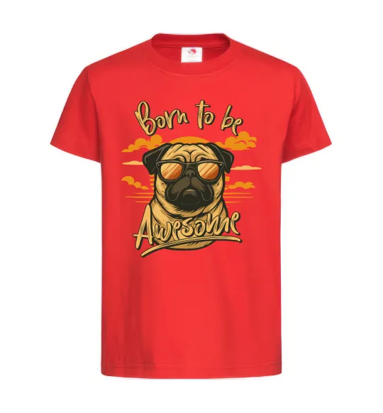 Детская футболка Mops born to be awesome Красный фото