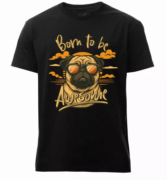 Мужская премиум футболка Mops born to be awesome Черный фото