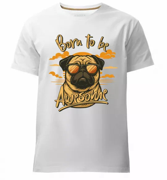 Мужская премиум футболка Mops born to be awesome Белый фото