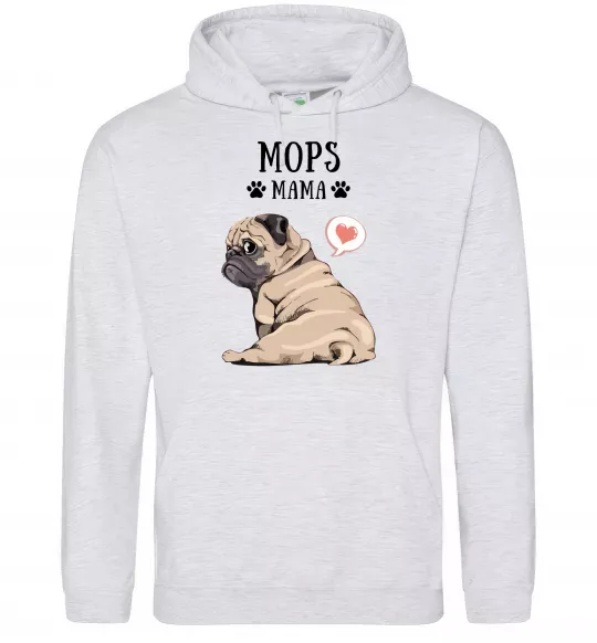 Женская толстовка (худи) Mops mama Серый меланж фото