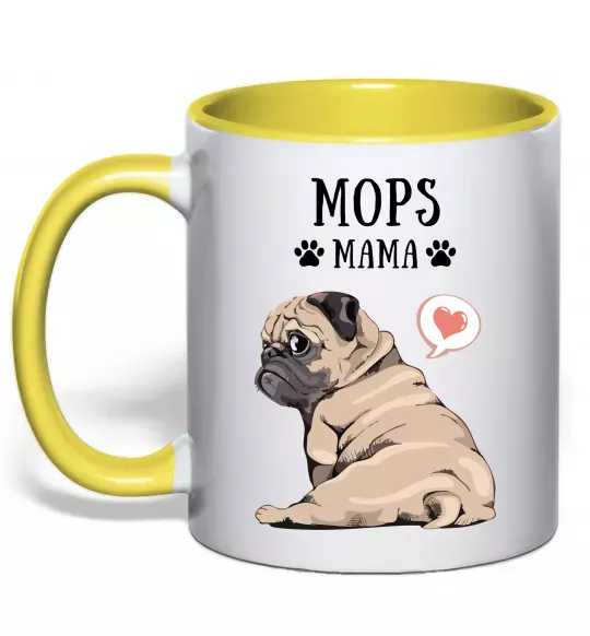 Чашка с цветной ручкой Mops mama Солнечно желтый фото