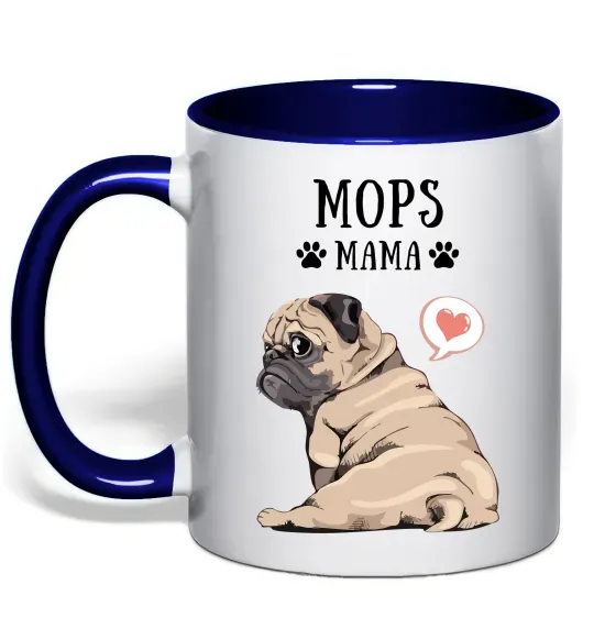 Чашка с цветной ручкой Mops mama Глубокий темно-синий фото