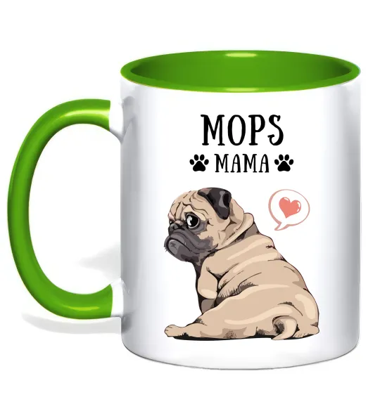 Чашка с цветной ручкой Mops mama Лаймовый фото