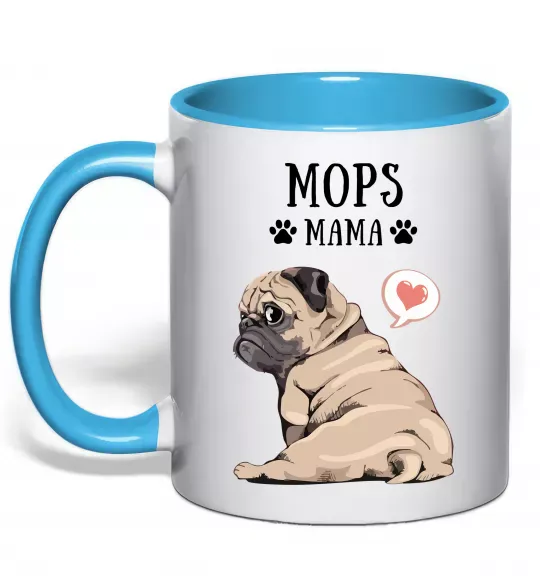 Чашка с цветной ручкой Mops mama Голубой фото