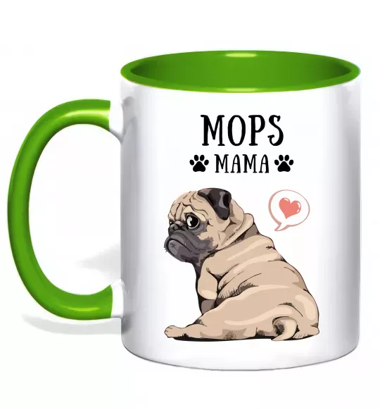 Чашка с цветной ручкой Mops mama Зеленый фото
