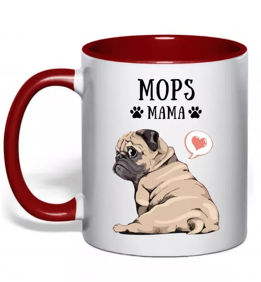 Чашка с цветной ручкой Mops mama Красный фото