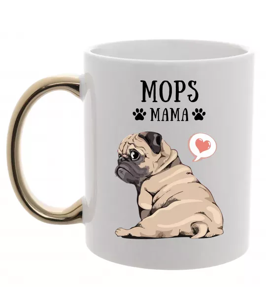 Чашка с цветной ручкой Mops mama Золото фото